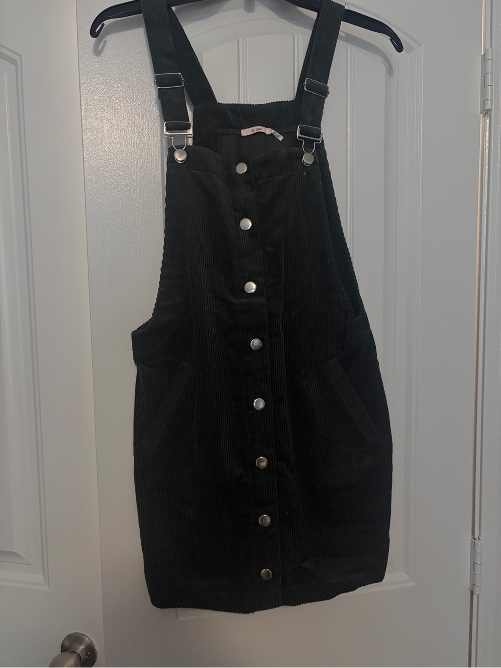 Francesca's Dark Green Corduroy Button Overall Dress